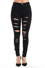 Load image into Gallery viewer, BLACK DISTRESSED JEANS
